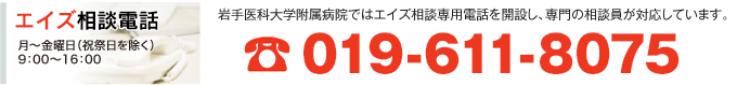 岩手医科大学附属病院ではエイズ相談専用電話を開設し専門の相談員が対応しています。019-611-8075